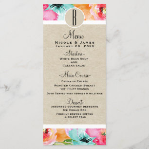 Modern Colourful Spring Floral Watercolor Menu Car