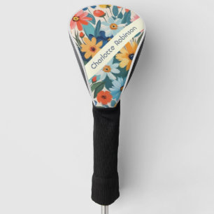 Modern Colourful Spring Garden Flowers Personalise Golf Head Cover