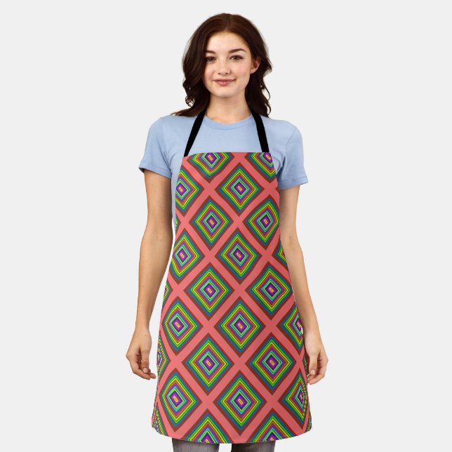 Modern colourful square geometric pattern graphic  apron (Worn)