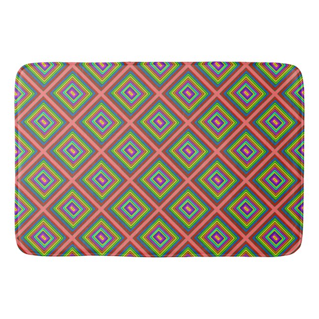 Modern colourful square geometric pattern graphic  bath mat (Front)