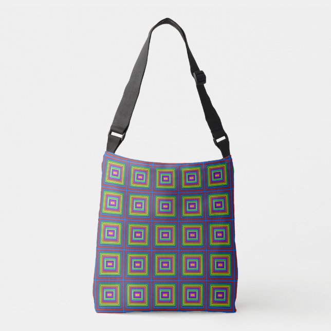 Modern colourful square geometric pattern graphic  crossbody bag (Front)