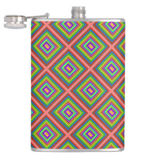 Modern colourful square geometric pattern graphic  hip flask