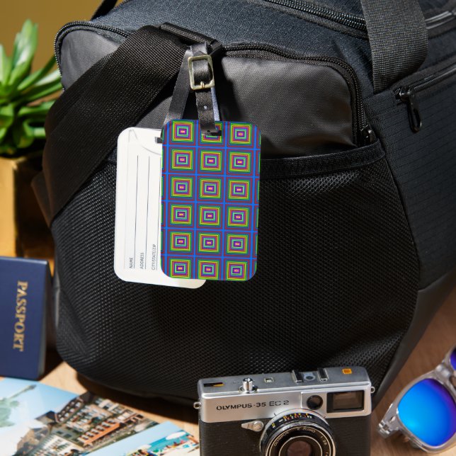 Modern colourful square geometric pattern graphic  luggage tag (Front & Back)