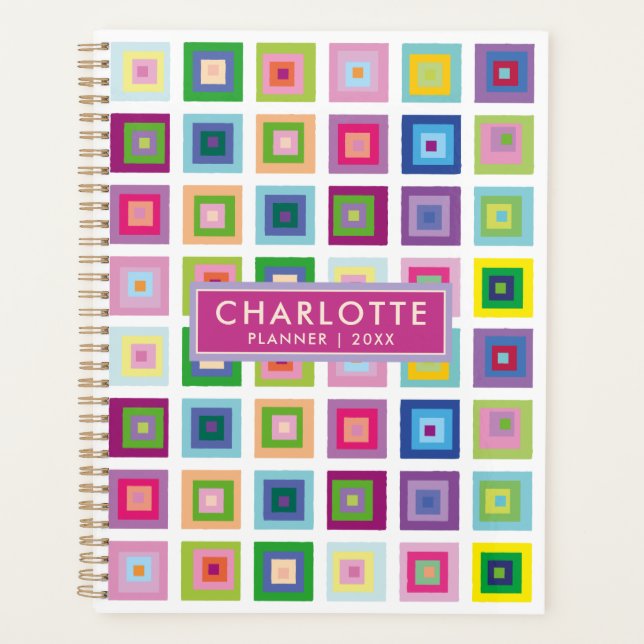 Modern Colourful Squares Pattern 2023 Planner (Front)