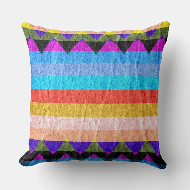 Modern Colourful Stripe Chevron Leather Cushion (Front)