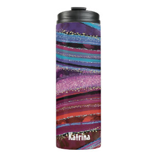 Modern Colourful Striped Glitter Agate Marbled  Thermal Tumbler