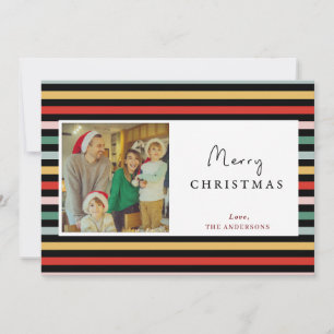 Modern Colourful Striped Photo Christmas cards