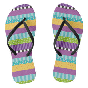Modern Colourful Stripes & Dots Pattern Jandals