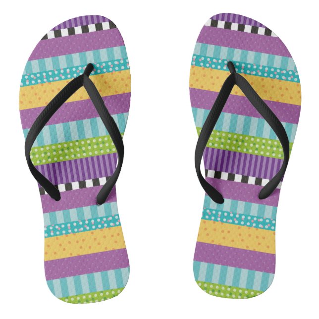 Modern Colourful Stripes & Dots Pattern Jandals (Footbed)