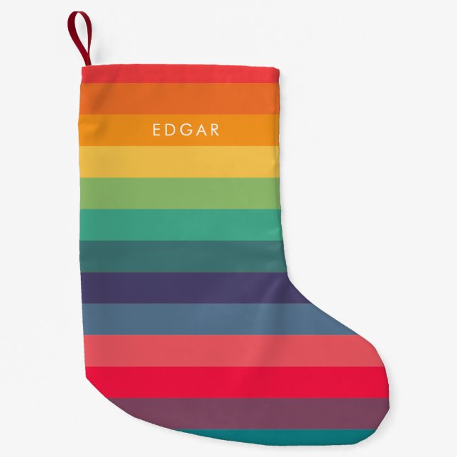 Modern colourful stripes pattern small christmas stocking (Front)