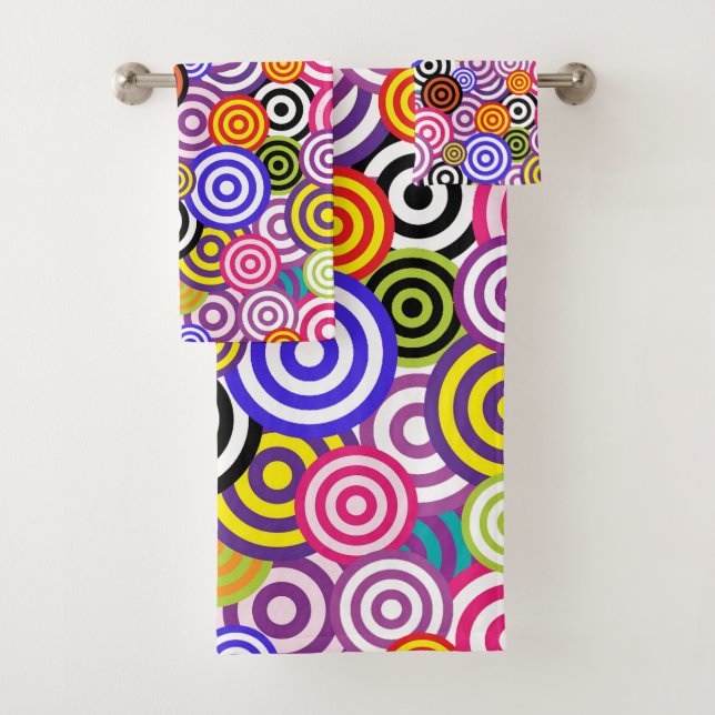 Modern Colourful Stylish Concentric Circles Bath Towel Set (Insitu)