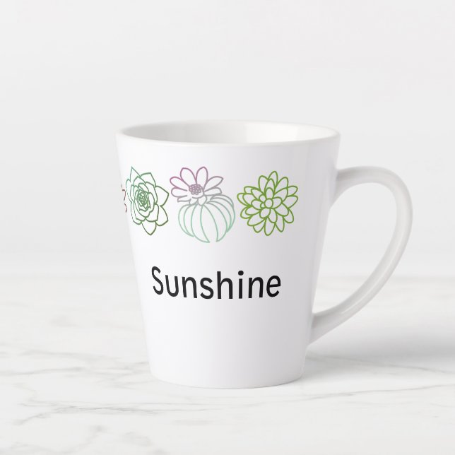 Modern Colourful Succulents Personalised Latte Mug (Right)