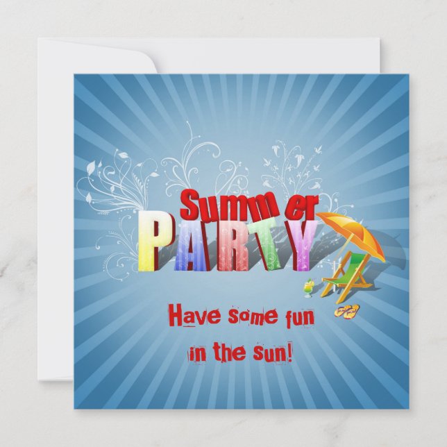 Modern Colourful Summer Holiday Party Invitation (Front)