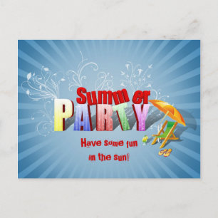 Modern Colourful Summer Holiday Party Invitation Postcard