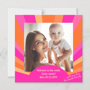 Modern Colourful Sunburst, Baby Photo Announcement