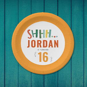 Modern Colourful Surprise Party Brush Paint Typo Paper Plate