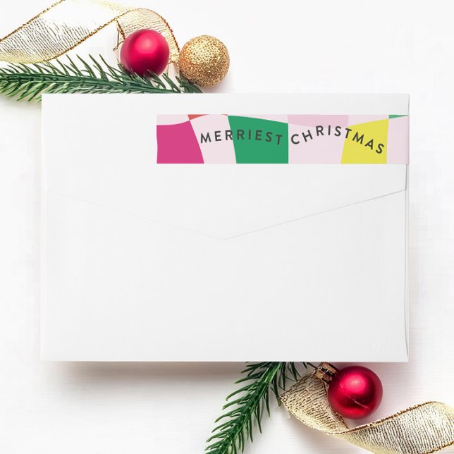 Modern Colourful Tartan Christmas Return Address Wrap Around Label (Creator Uploaded)