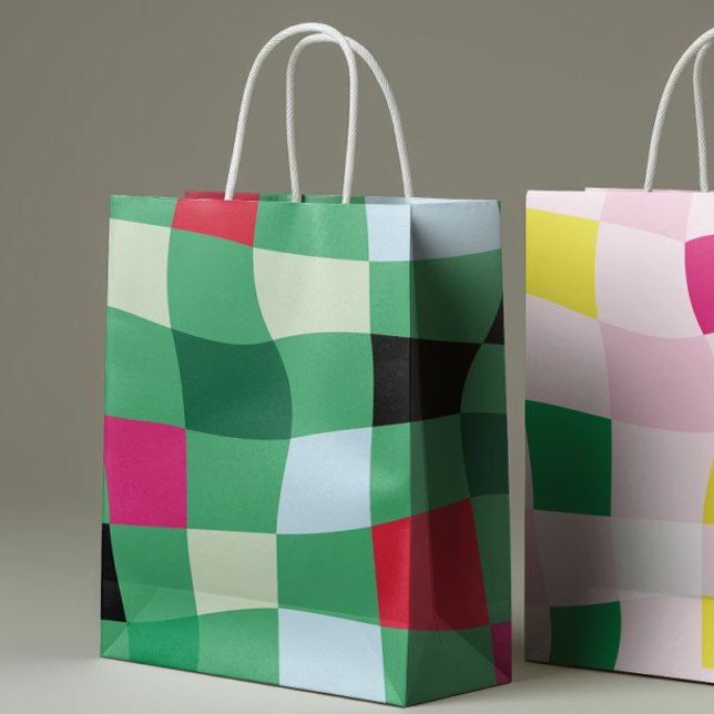 Modern Colourful Tartan Plaid Christmas Medium Gift Bag (Creator Uploaded)