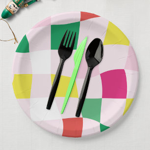 Modern Colourful Tartan Plaid Christmas Paper Plate