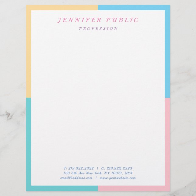 Modern Colourful Template Pink Yellow Blue Green Custom Letterhead (Front)