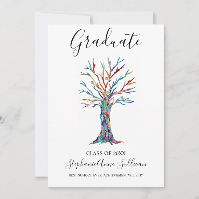 Modern Colourful Tree Graduation Announcement Card (Front)