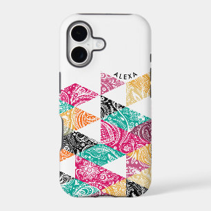 Modern Colourful triangle and white paisley overla