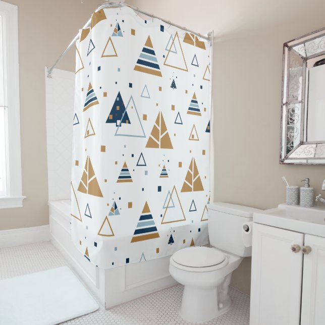 Modern Colourful Triangles Pattern Shower Curtain (In Situ)