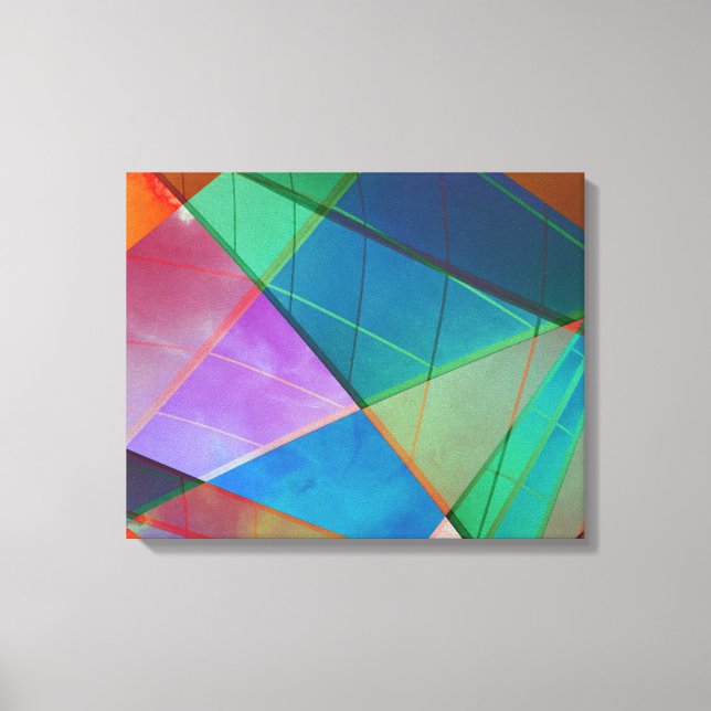 Modern, colourful triangles, trapezoid shapes art canvas print (Front)