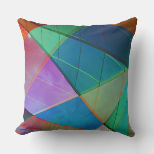 Modern, colourful triangles, trapezoid shapes art cushion