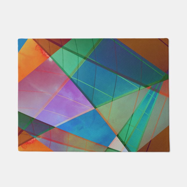 Modern, colourful triangles, trapezoid shapes art doormat (Front)