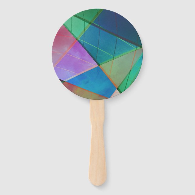 Modern, colourful triangles, trapezoid shapes art hand fan (Front)