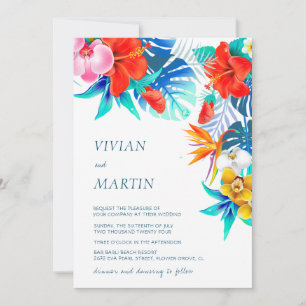Modern Colourful Tropical Floral Wedding Invitatio Invitation