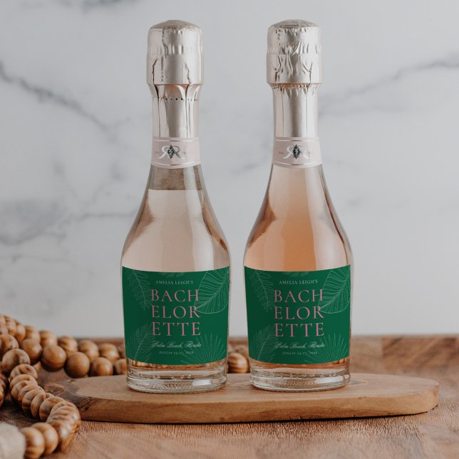 Modern Colourful  Tropical Palm Leaves Bachelorett Sparkling Wine Label (Creator Uploaded)