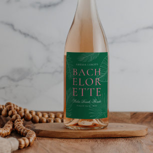 Modern Colourful  Tropical Palm Leaves Bachelorett Wine Label