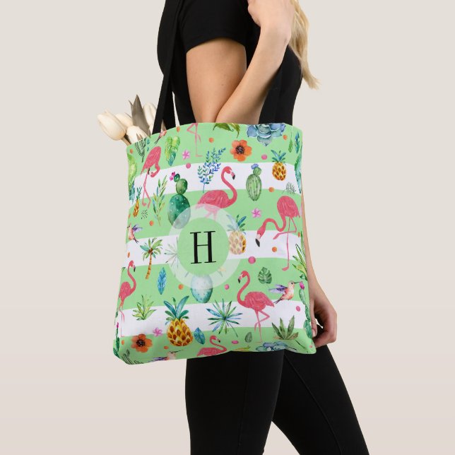 Modern Colourful Tropical Pattern Tote Bag (Close Up)
