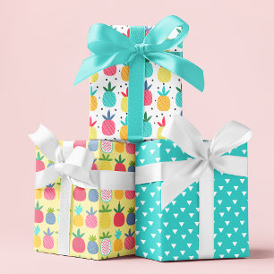 Modern Colourful Tropical Pineapple Girly Patterns Wrapping Paper Sheet