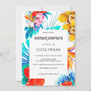Modern Colourful Tropical White Base Bridal Shower Invitation