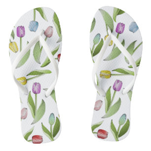 Modern Colourful Tulip Floral Pattern Jandals
