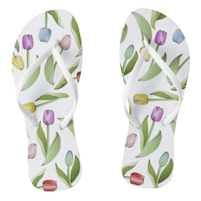 Modern Colourful Tulip Floral Pattern Jandals (Footbed)