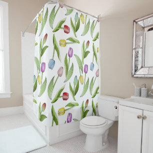 Modern Colourful Tulip Floral Pattern Shower Curtain