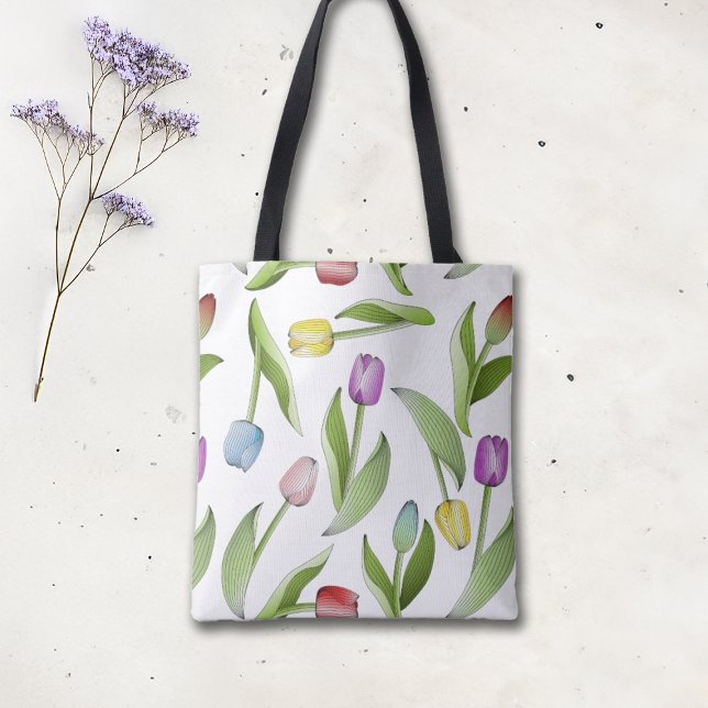Modern Colourful Tulip Floral Pattern Tote Bag (Creator Uploaded)