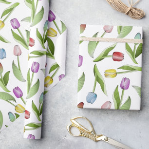 Modern Colourful Tulip Floral Pattern Wrapping Paper