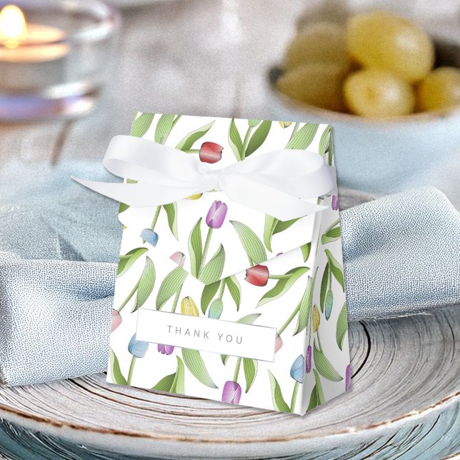 Modern Colourful Tulip Flower Thank You Party Favour Box (Creator Uploaded)