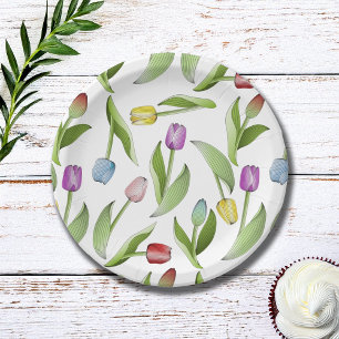 Modern Colourful Tulip Paper Plate