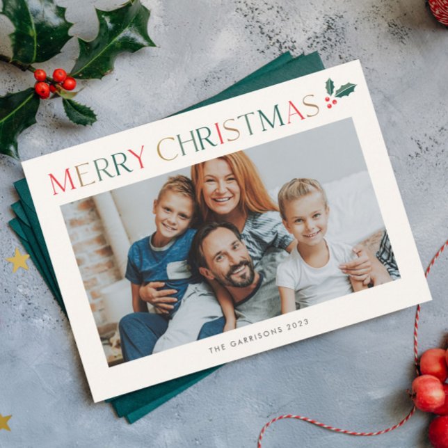 Modern Colourful Type Photo Christmas Magnetic Car (Modern Merry Christmas Colorful Type Photo Magnetic Holiday Card.)