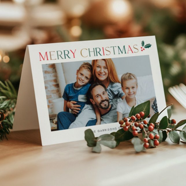 Modern Colourful Typography 3 Photo Christmas Holiday Card (Elegant colorful type 3 photo Christmas holiday card.)