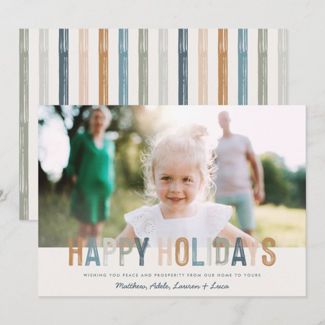 Modern colourful typography happy holidays photo holiday card (Front/Back)