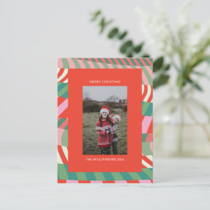Modern Colourful Unique Red Green Pink Photo  Holiday Postcard