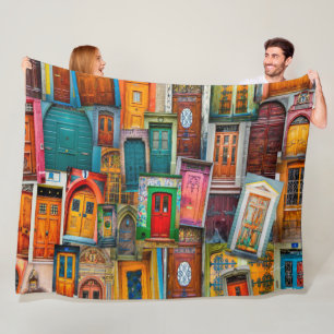 Modern Colourful Vintage Door Pattern Unique Fleece Blanket