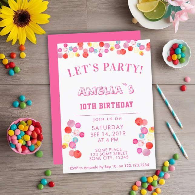 Modern Colourful Watercolor Blots Kids Birthday Invitation (Creator Uploaded)